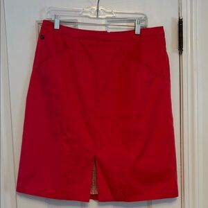 Carolina Herrera Vibrant Red Skirt with Slit and Back Pleat